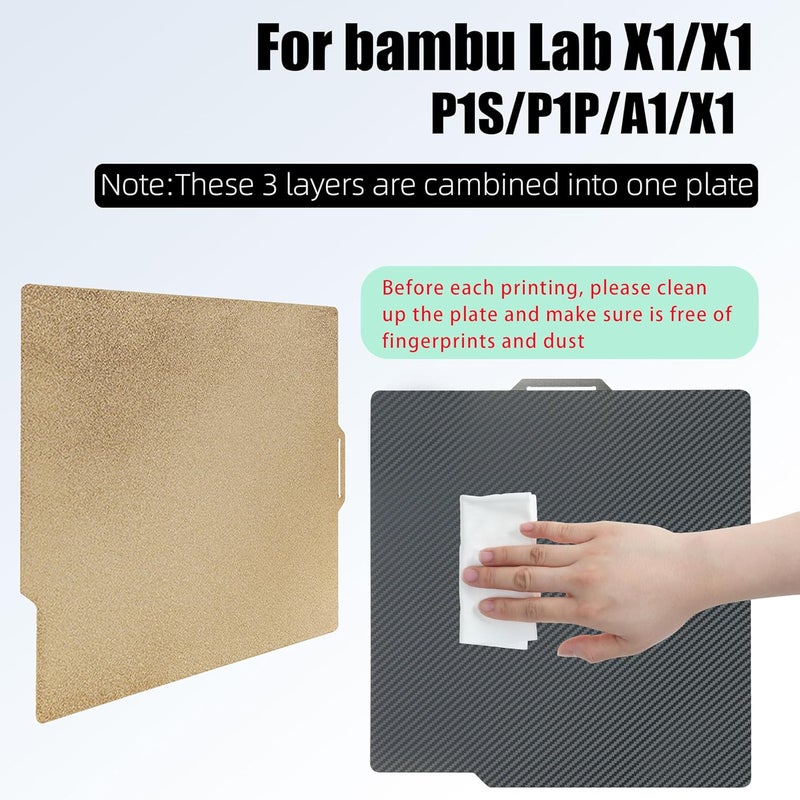 GOMENL 3D Printer PET PEI Build Plate for Bambu Lab X1/X1C/X1E/P1P/P1S/A1, 257x257mm Smooth Carbon Fiber PET + Textured PEI Spring Steel Plate for Bambu Labs Series 3D Printers - Image 3